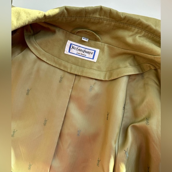 Vintage 1990s YSL Yves Saint Laurent Pour Homme Army Green Khaki Trench Coat - Picture 10 of 15